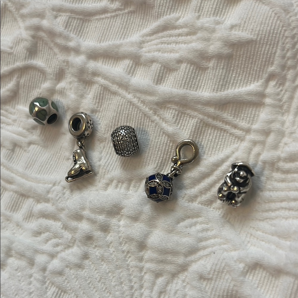 Pandora Bracelet Charm Bundle Witch Ice Skate Teal Hearts Diamonds